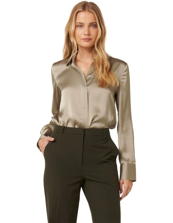 Celia Satin Shirt in Green