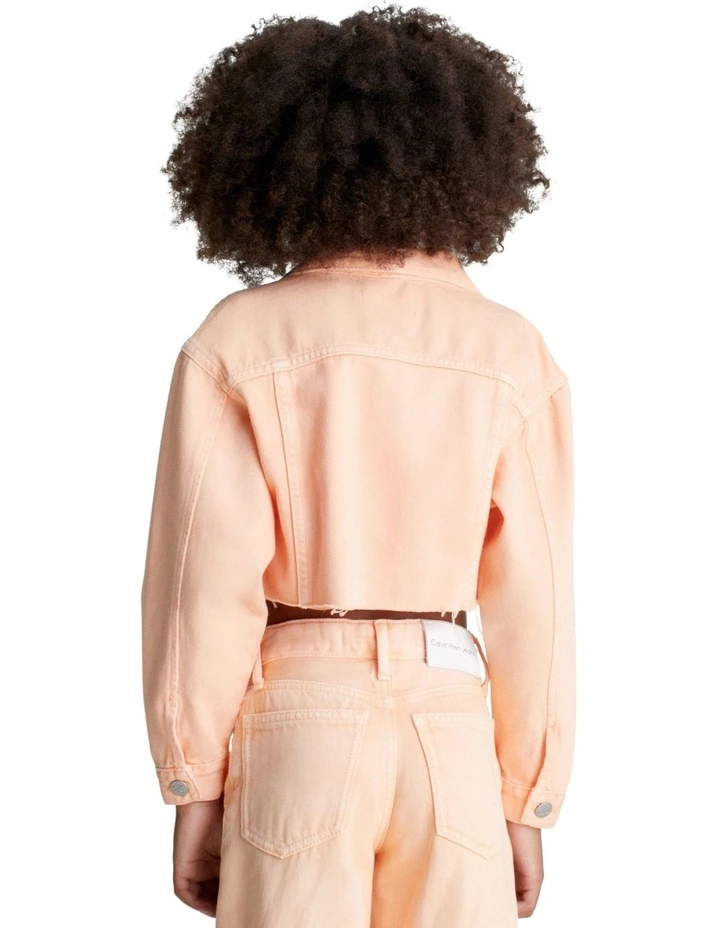 Coloured Cropped Denim Jacket in Cantaloupe