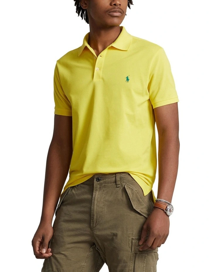 Custom Slim Fit Stretch Mesh Polo Shirt in Yellow