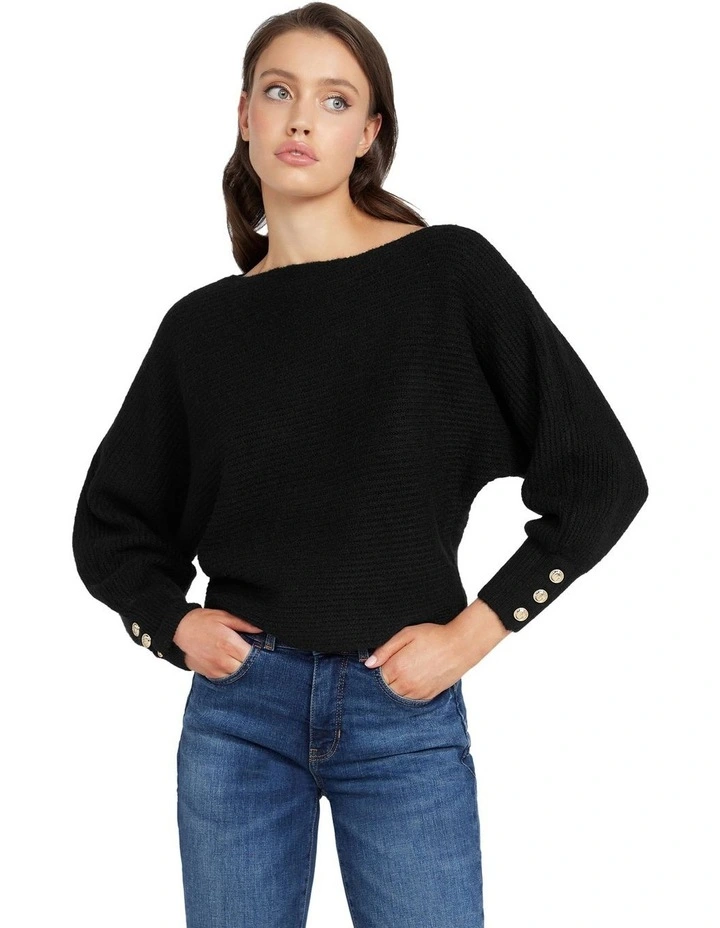 Long Sleeve Button Cuff Isadora Sweater in Black