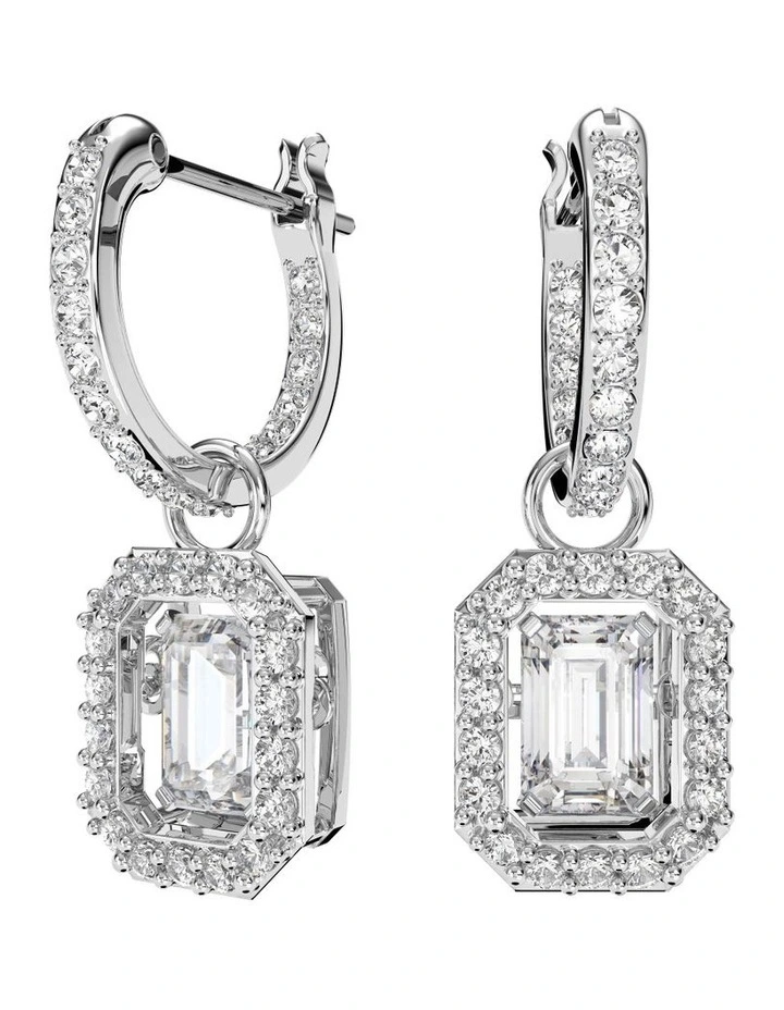 Millenia Drop Earrings Octagon Cut Rhodium Plated in White