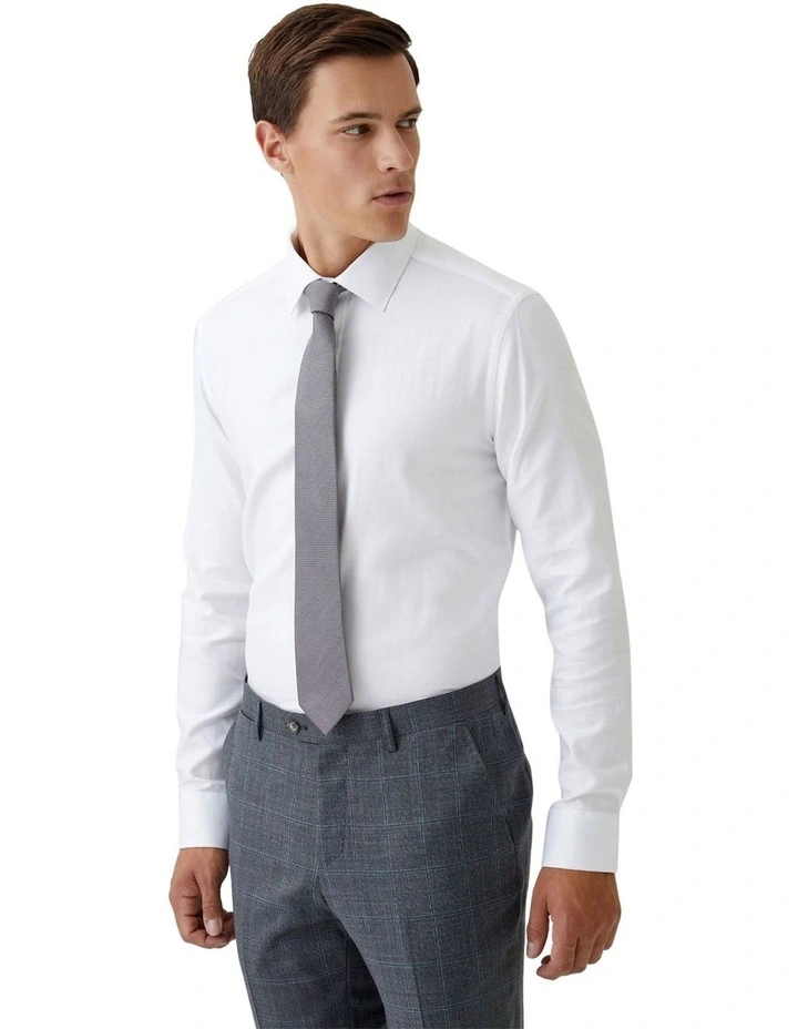 Beckton Herringbone Cotton Shirt in White