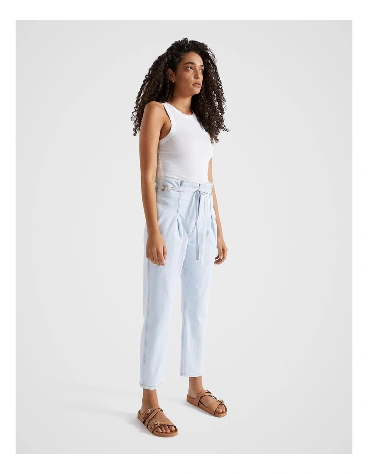 Paperbag Eyelet Jeans in Seafoam Wash