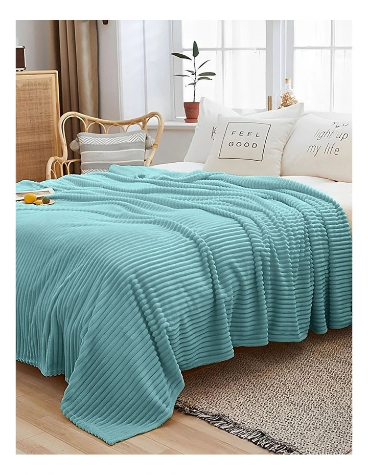 Thin Flannel Warm Cozy Striped Pattern Throw Blanket in Sky Blue