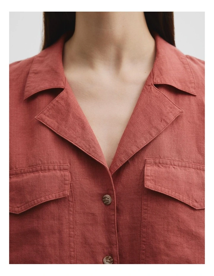 Organically Grown Linen Pocket Detail Shirt in Russet