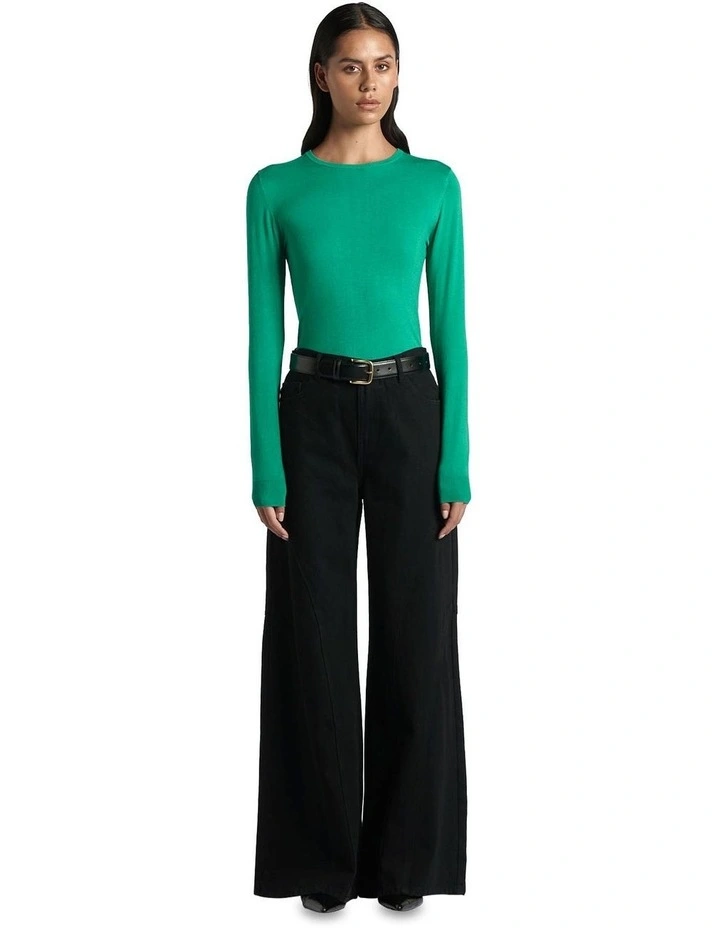 Long Sleeve Round Neck Knit Jumper in Emerald