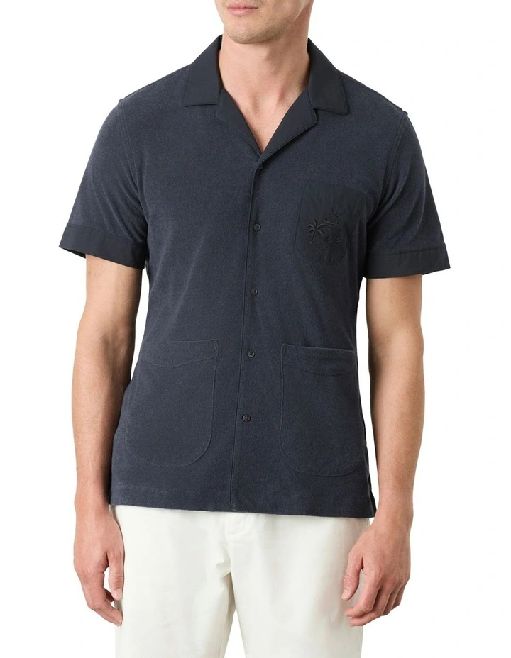 Rothstein Camp Collar Short Sleeve Shirt in Navy
