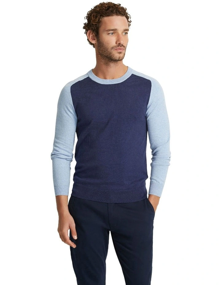 Finn Crew Neck Cashmere Blend Top in Navy/Blue