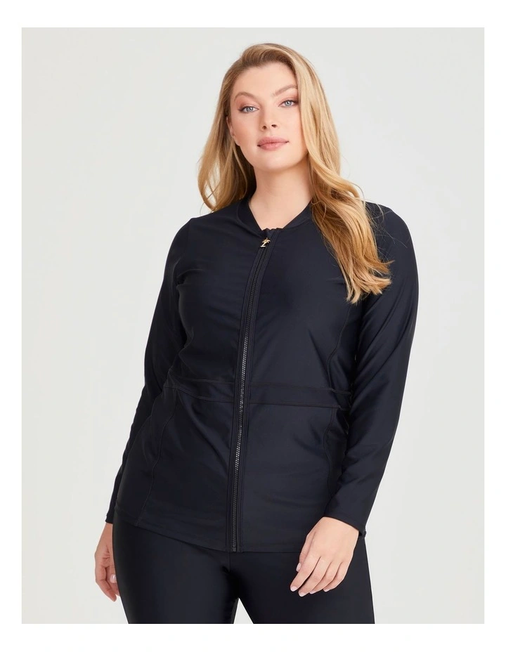 Long Sleeve Zip Rash Vest in Black
