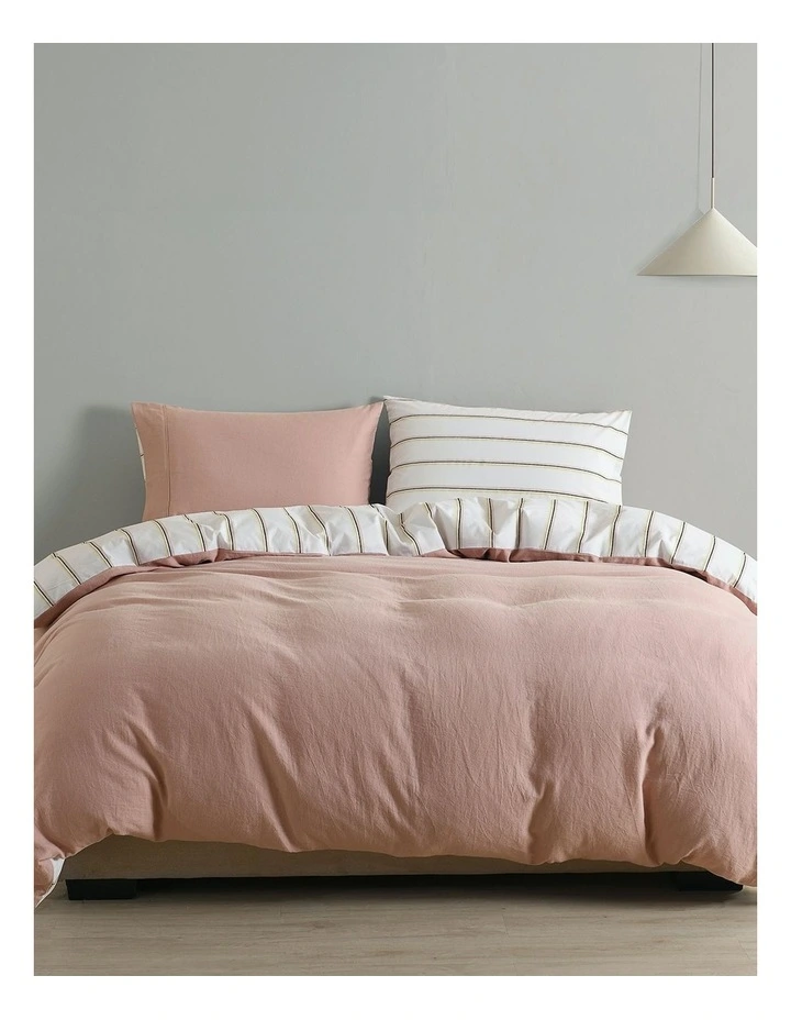 Hemp Braid Cotton Blend Striped Reverse Quilt Cover Set in Dusty Pink