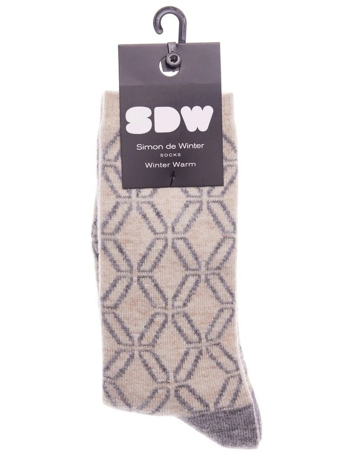 Winter Warm Geo Crew Socks 1 Pair in Stone