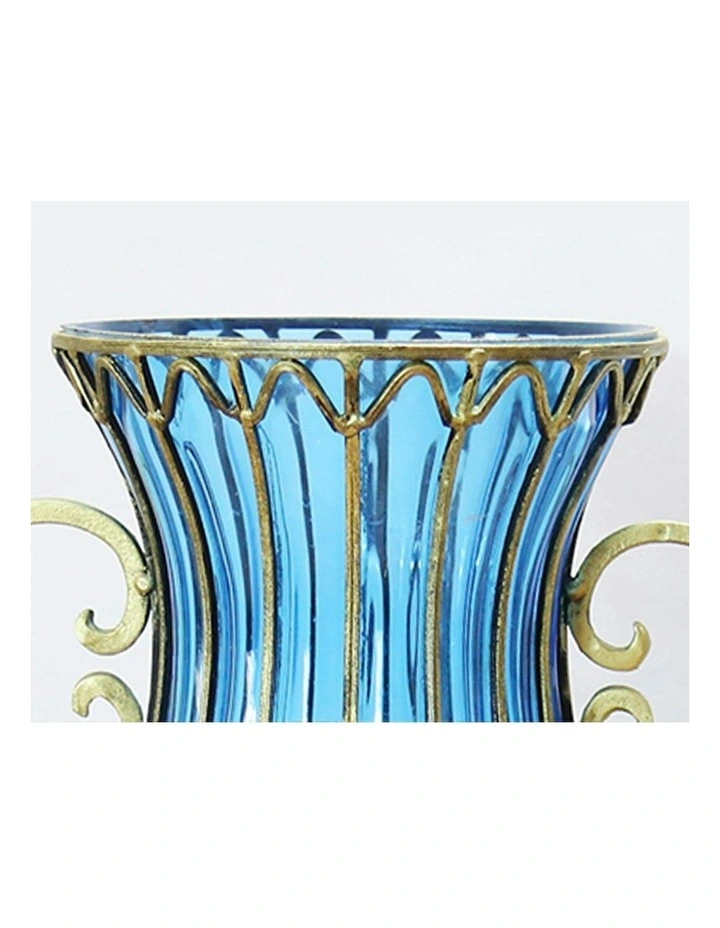 Glass Tall Floor Vase with Artificial Fake Flower Set 12 Pieces 51cm in Blue