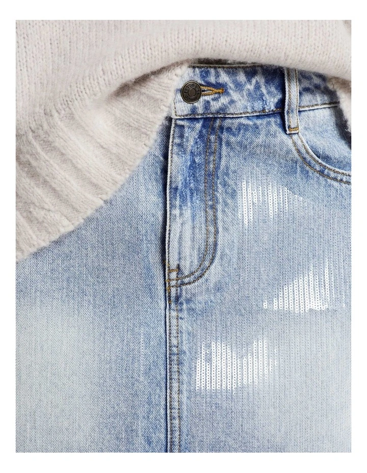 High Times Denim Skirt in Indigo/ Sequin