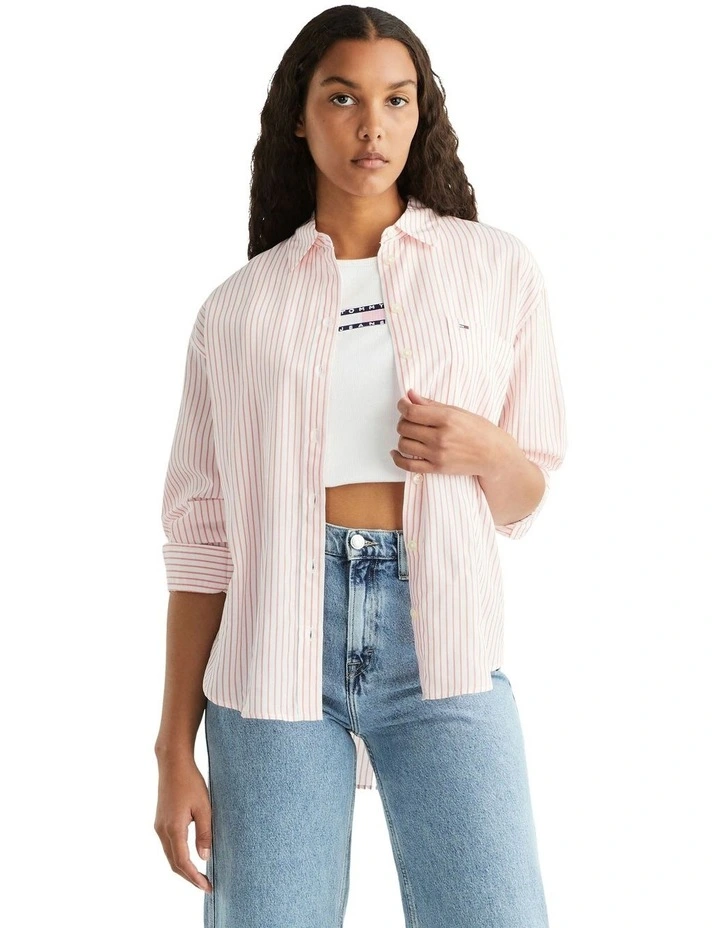 Drapey Striped Boyfriend Shirt in Red