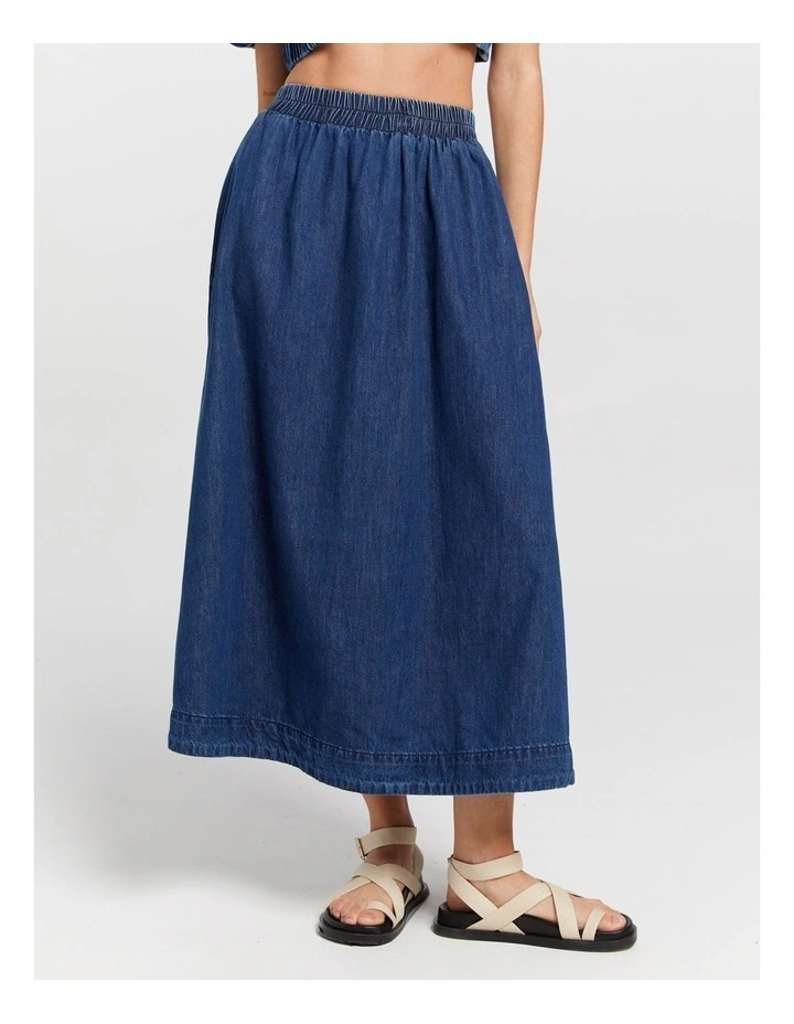 Camilla Cropped Denim Blouse in Dark Blue