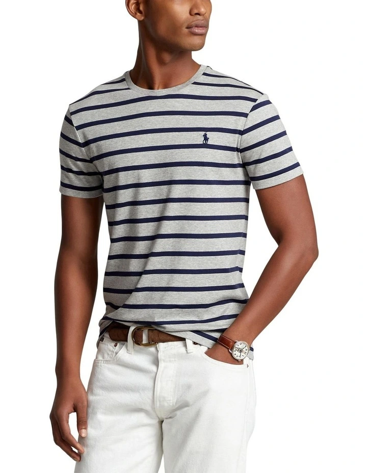 Custom Slim Striped Soft Cotton T-shirt in Grey