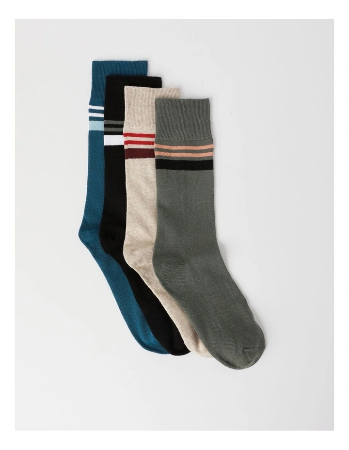 4 Pack Plain Stripe Socks in Assorted