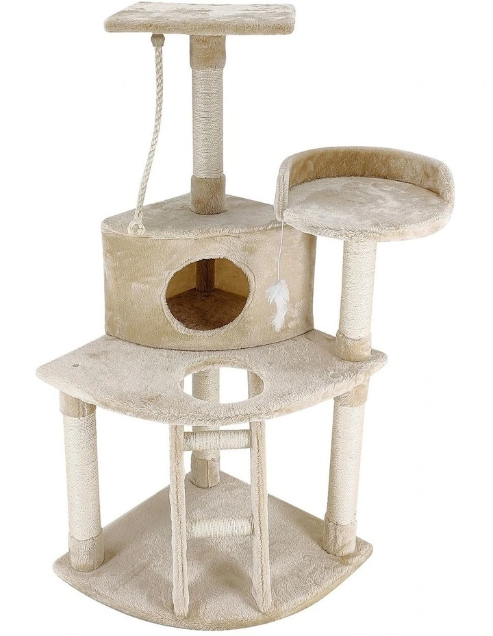 Cat Tree Tower Scratching Post Luxury Bed 120cm in Beige