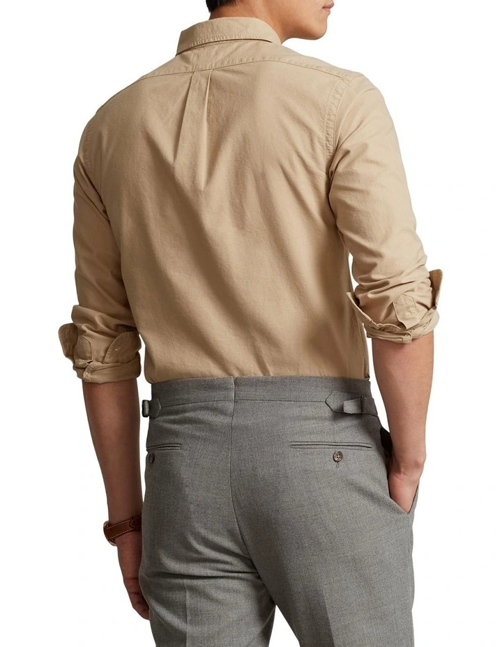 Slim Fit Garment Dyed Oxford Shirt in Beige