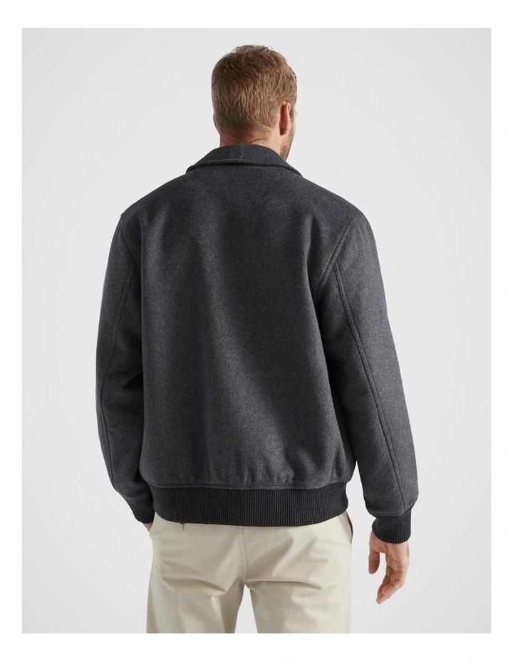 Varsity Wool Bomber in Charcoal Marle