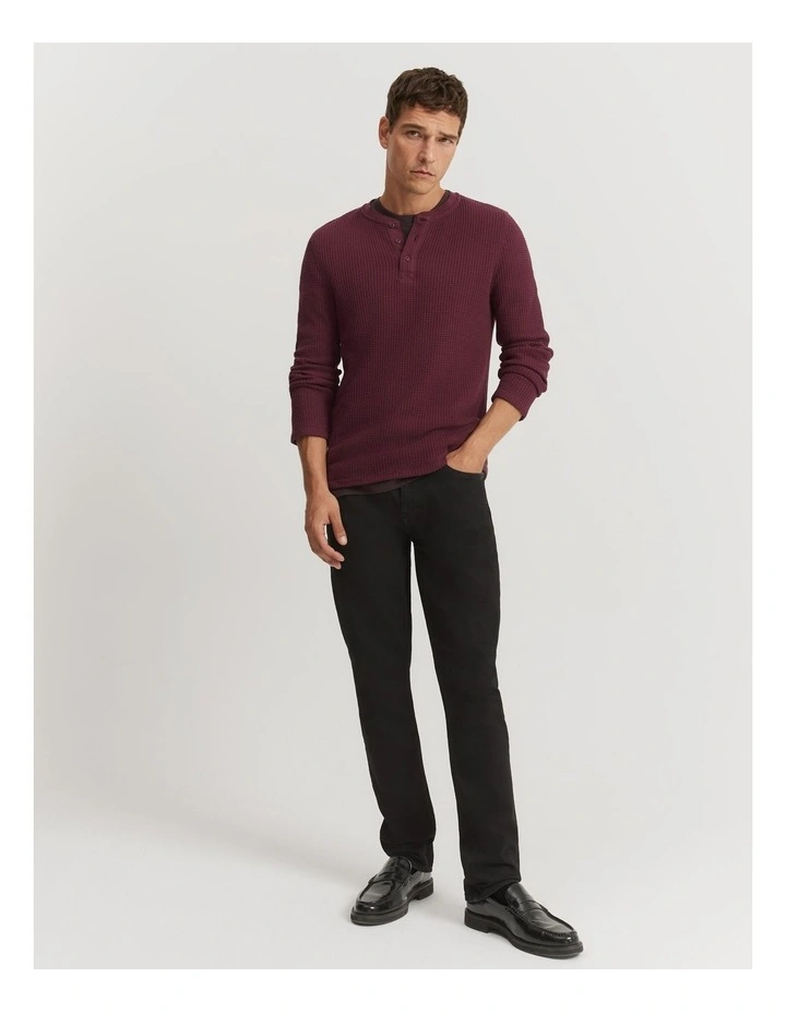 Australian Cotton Blend Waffle Henley in Plum
