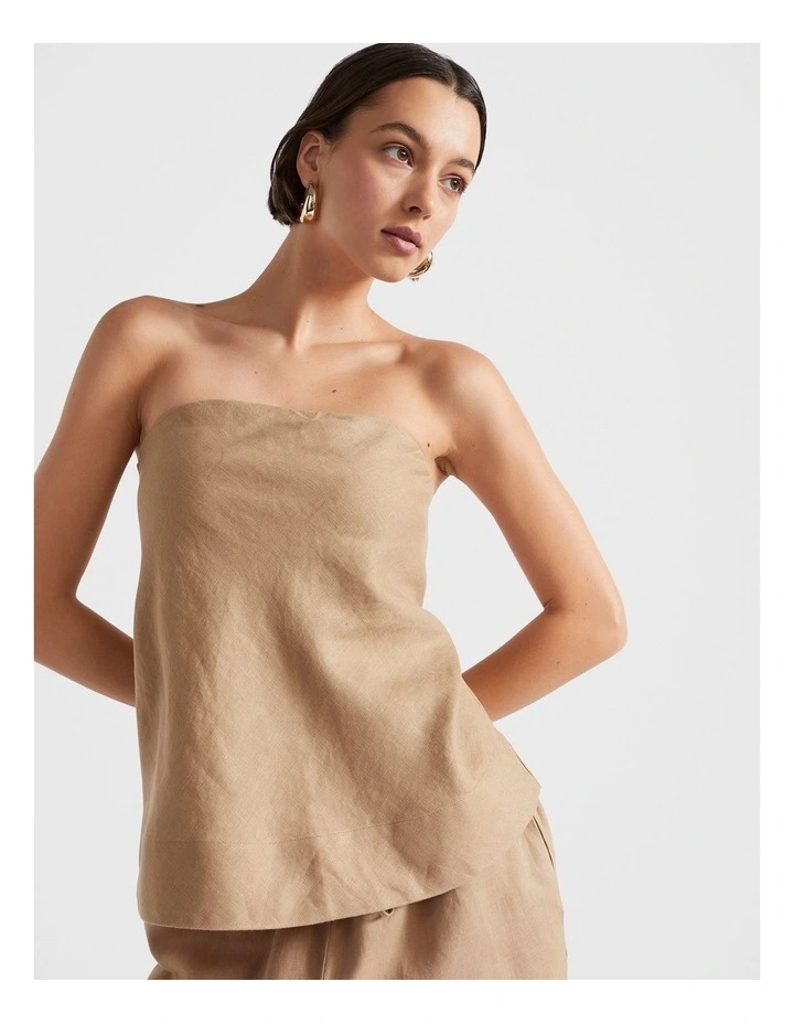 Core Linen Strapless Top in Beige