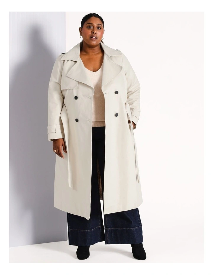 Organic Cotton Blend Structured Trench Coat in Stone