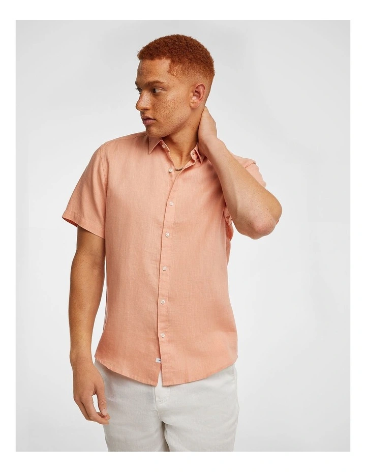 Lewis Pure Linen Shirt in Orange