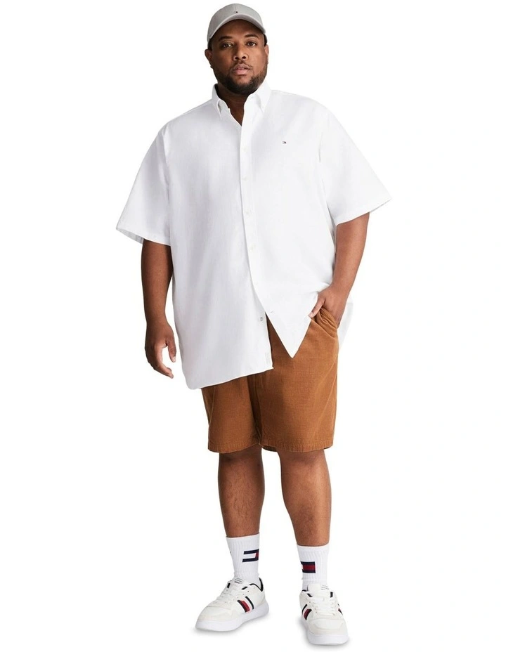 Big & Tall Cotton/Linen Dobby Short Sleeve Shirt in Optic White