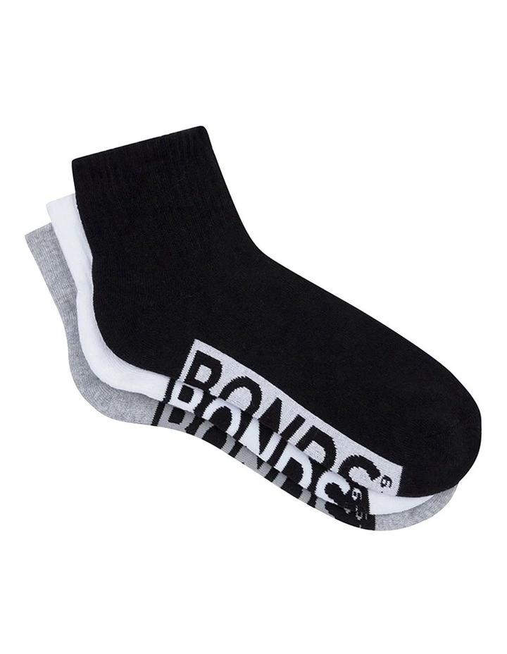 3 Pack Logo Quarter Crew Socks in Multi