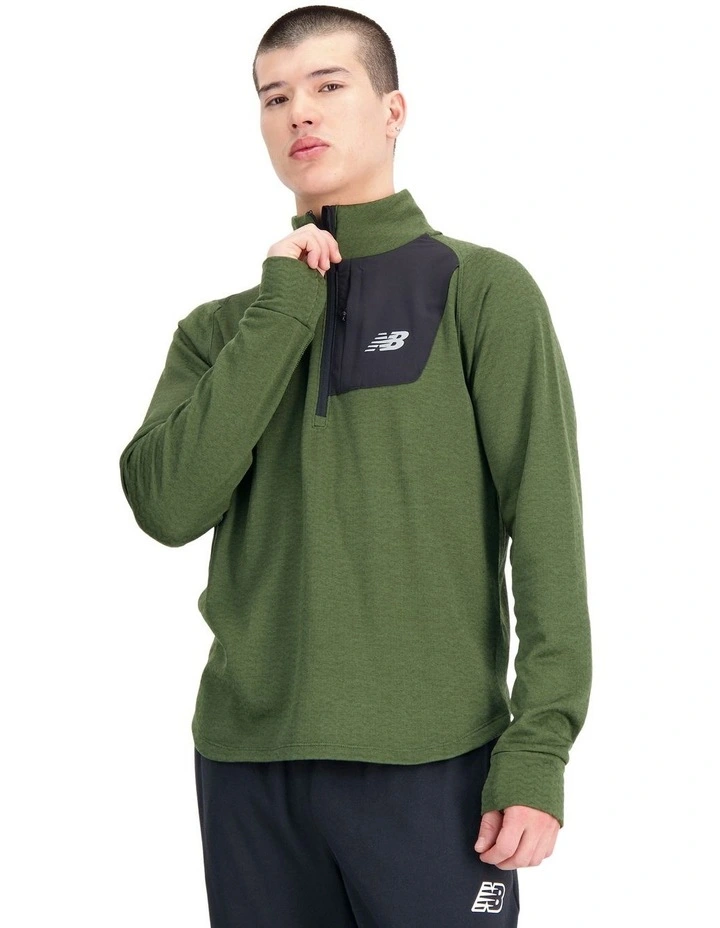 Heat Grid Half Zip Sweater in Olive