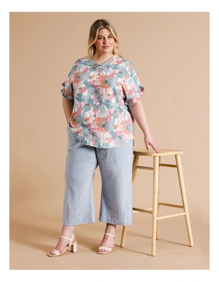 European Linen Blend Elastic Waist Wide Leg Pant in Navy Texture
