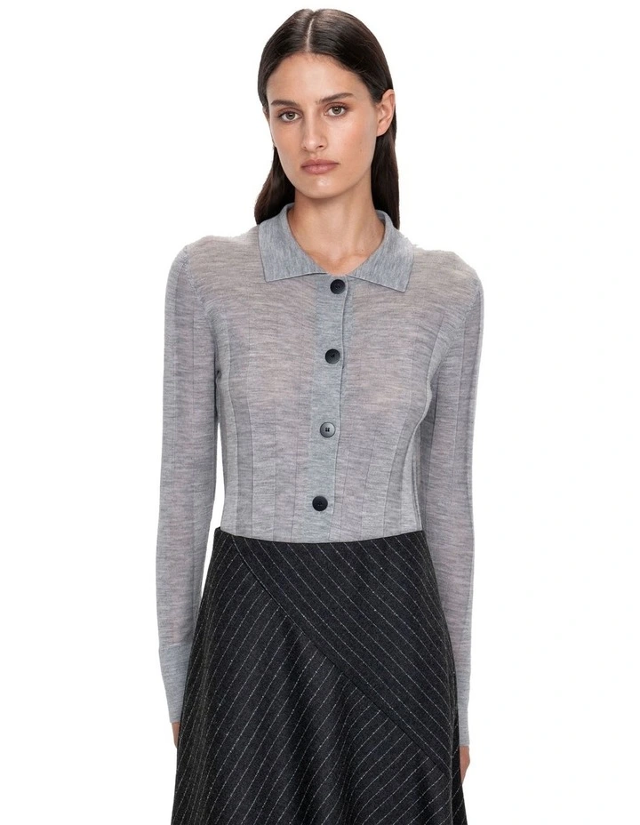 Sheer Merino Knit Shirt in Light Grey Melange
