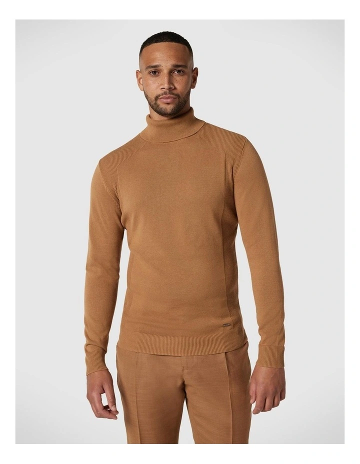 Classic Roll Neck Jumper in Tan