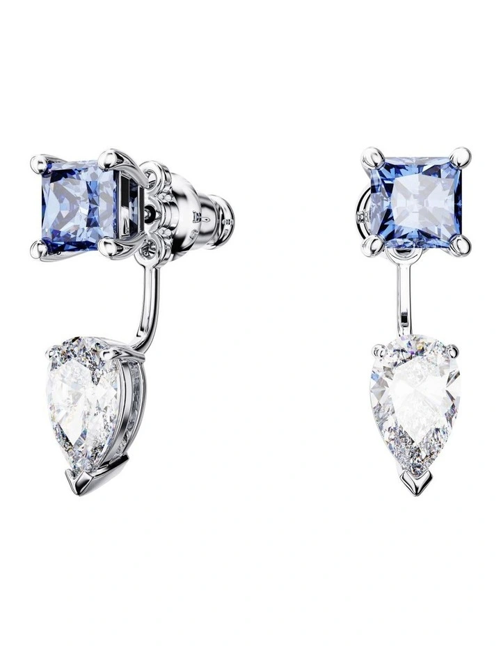 Mesmera Earring Jackets Mixed Cuts Detachable Rhodium Plated in Blue