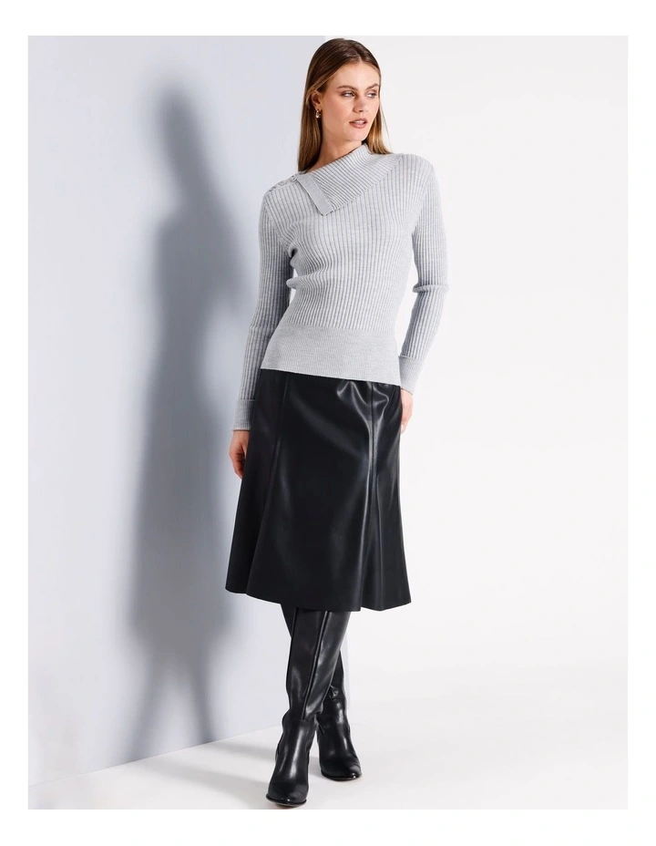 Wool Blend Button Neck Jumper in Grey
