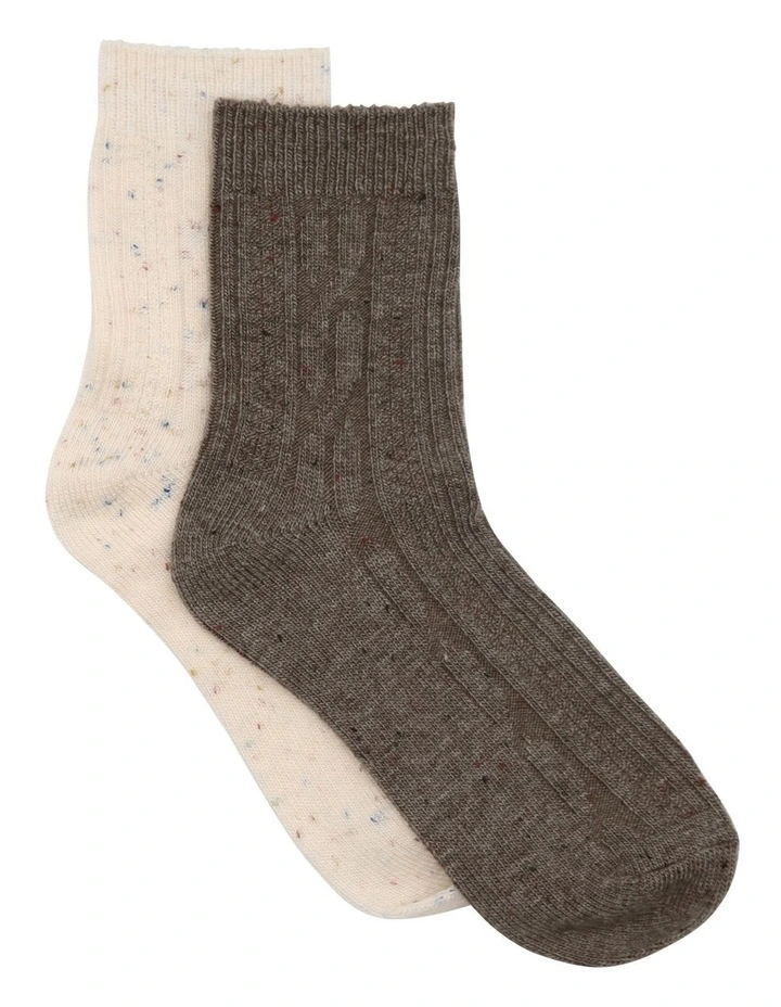 Fleck Winter Blend Crew Sock 2 Pack in Taupe/Cream