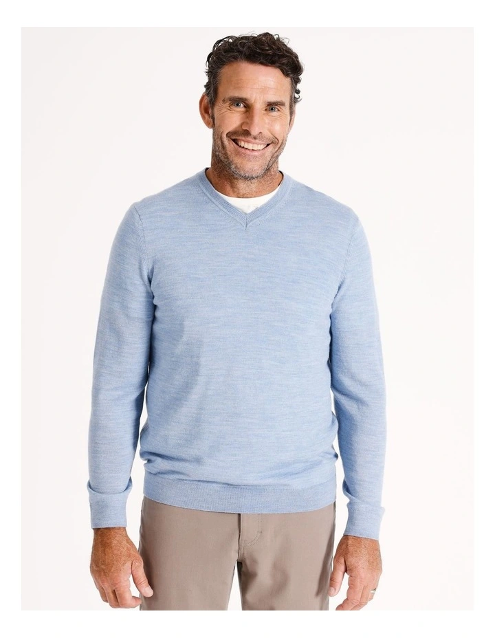 Australian Merino V-Neck Knit in Light Blue