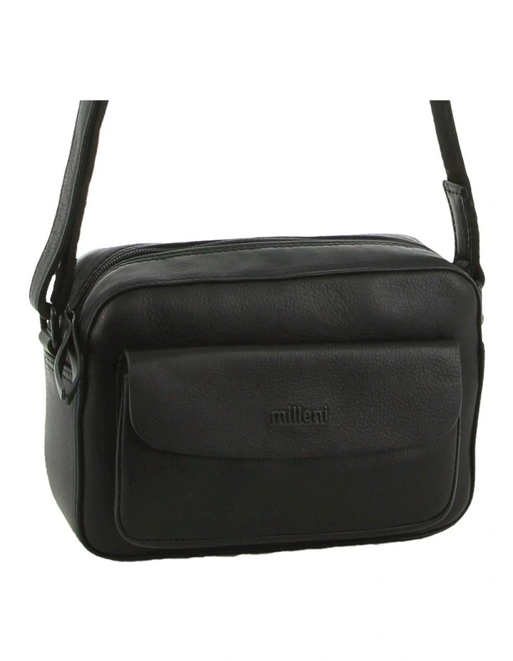Leather Multi-Zip Cross-Body Bag in Black