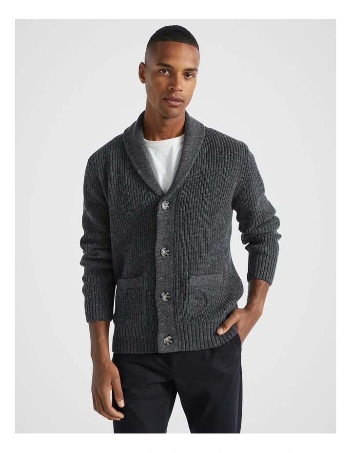 Shawl Neck Cardigan in Charcoal Marle