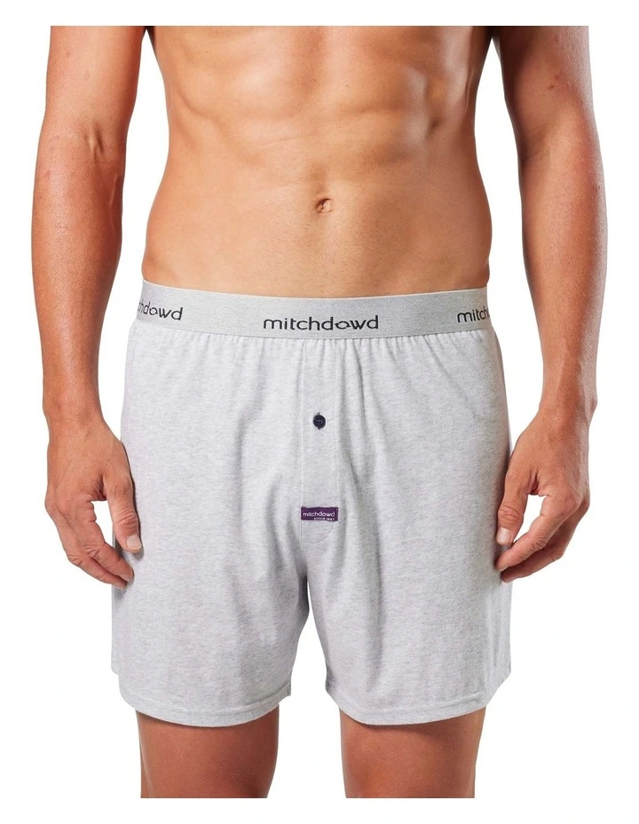 Broad Stripe Cotton Loose Fit Knit Boxer Short 3 Pack in Navy/Grey Marle