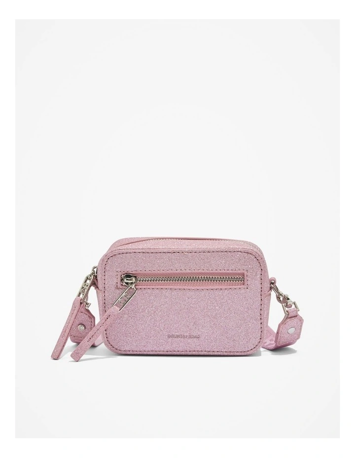 Recycled Polyester Logo Crossbody Bag in Pink Glitter
