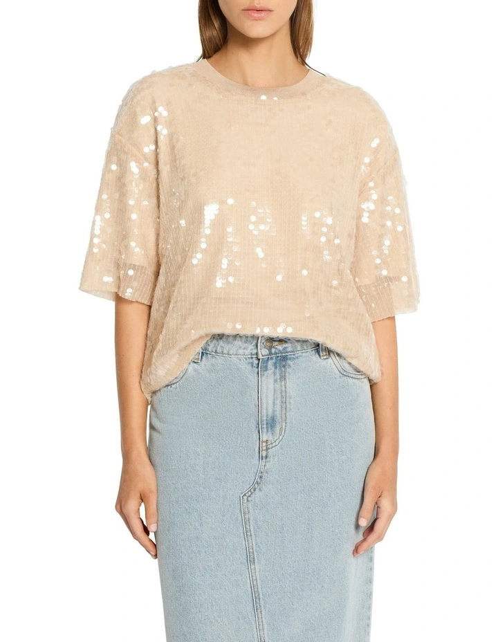 Midnight Kiss Tee in Nude Sequin