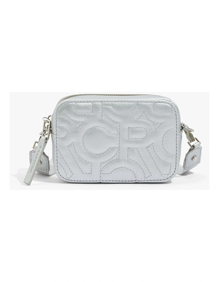 Quilted Logo Crossbody Bag in Silver