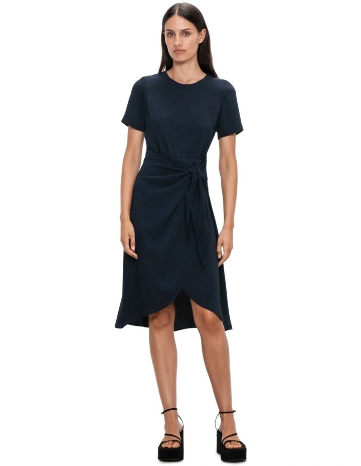 Smooth Twill Wrap Dress in Ink