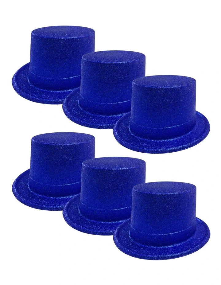 6x Glitter Top Hat in Blue