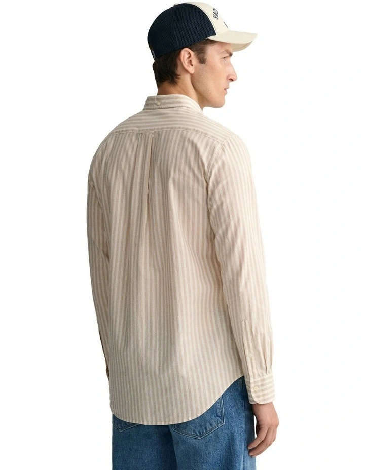 Cotton Linen Stripe Long Sleeve Shirt in Dry Sand