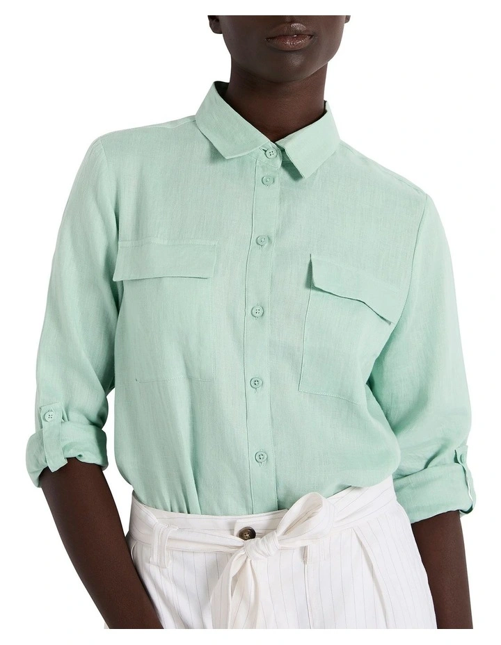 Sofia Linen Shirt in Seafoam