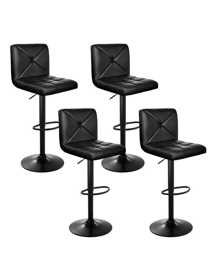 Leather 4x Bar Stools Kitchen Chair in Black