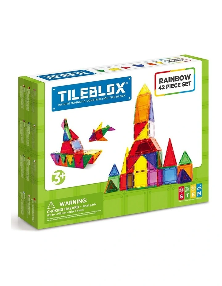 Tileblox Magnetic Tiles 42 Set in Rainbow